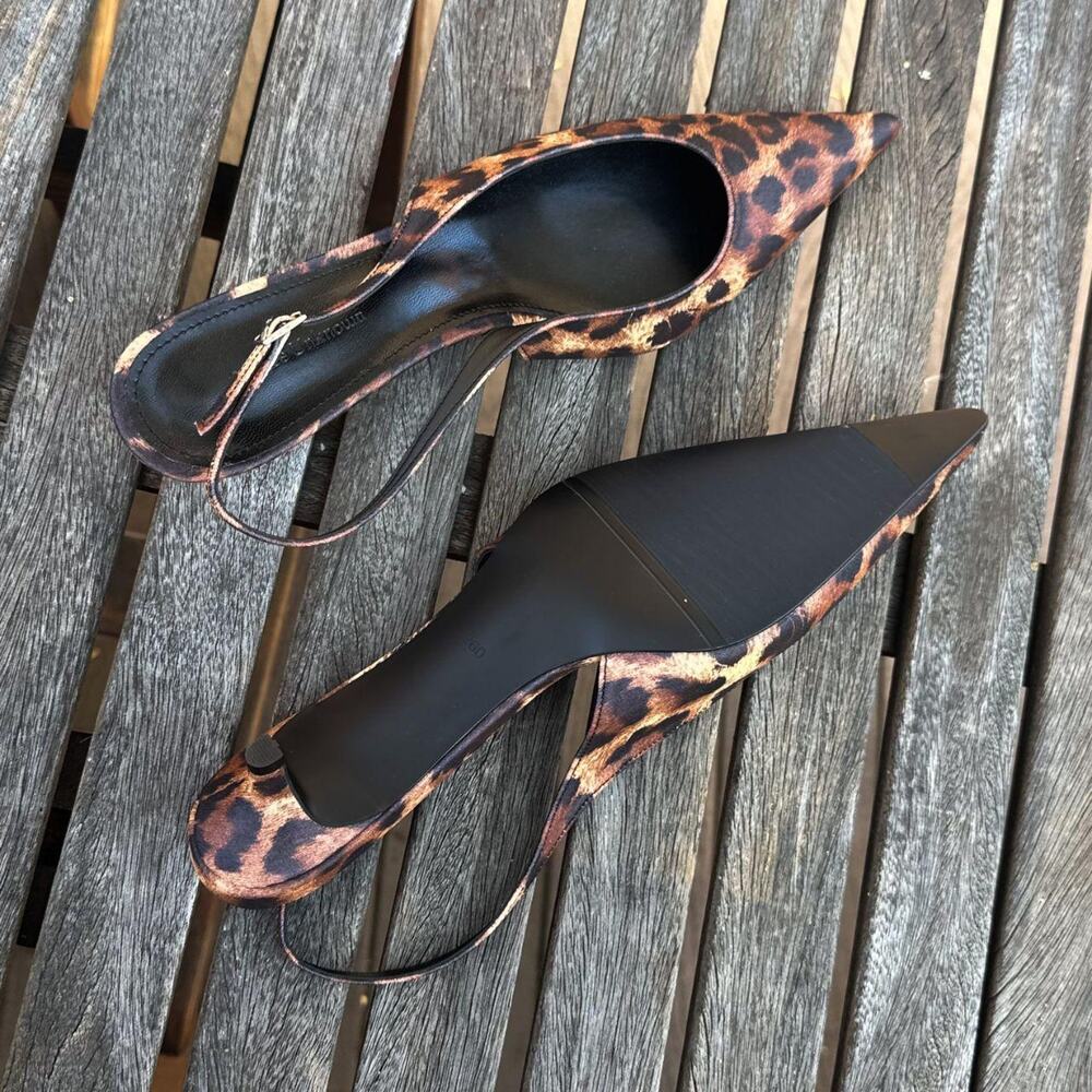 Source Unknown Lafu Leopard Print Satin Slingback… - image 4